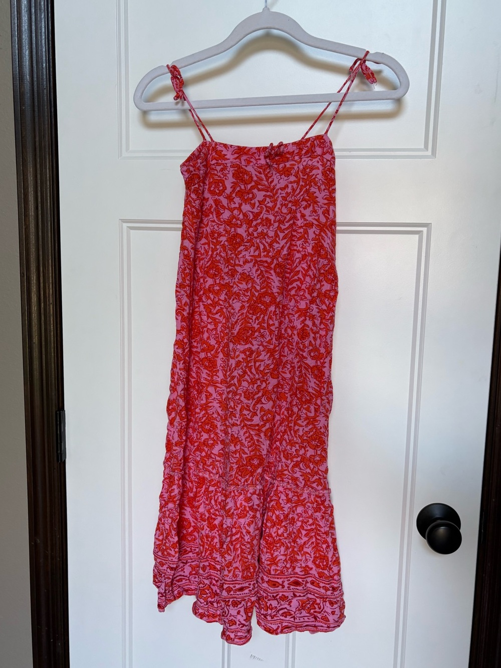 Billabong Pink Red Floral Tiered Mini Dress Tie Strap size Small